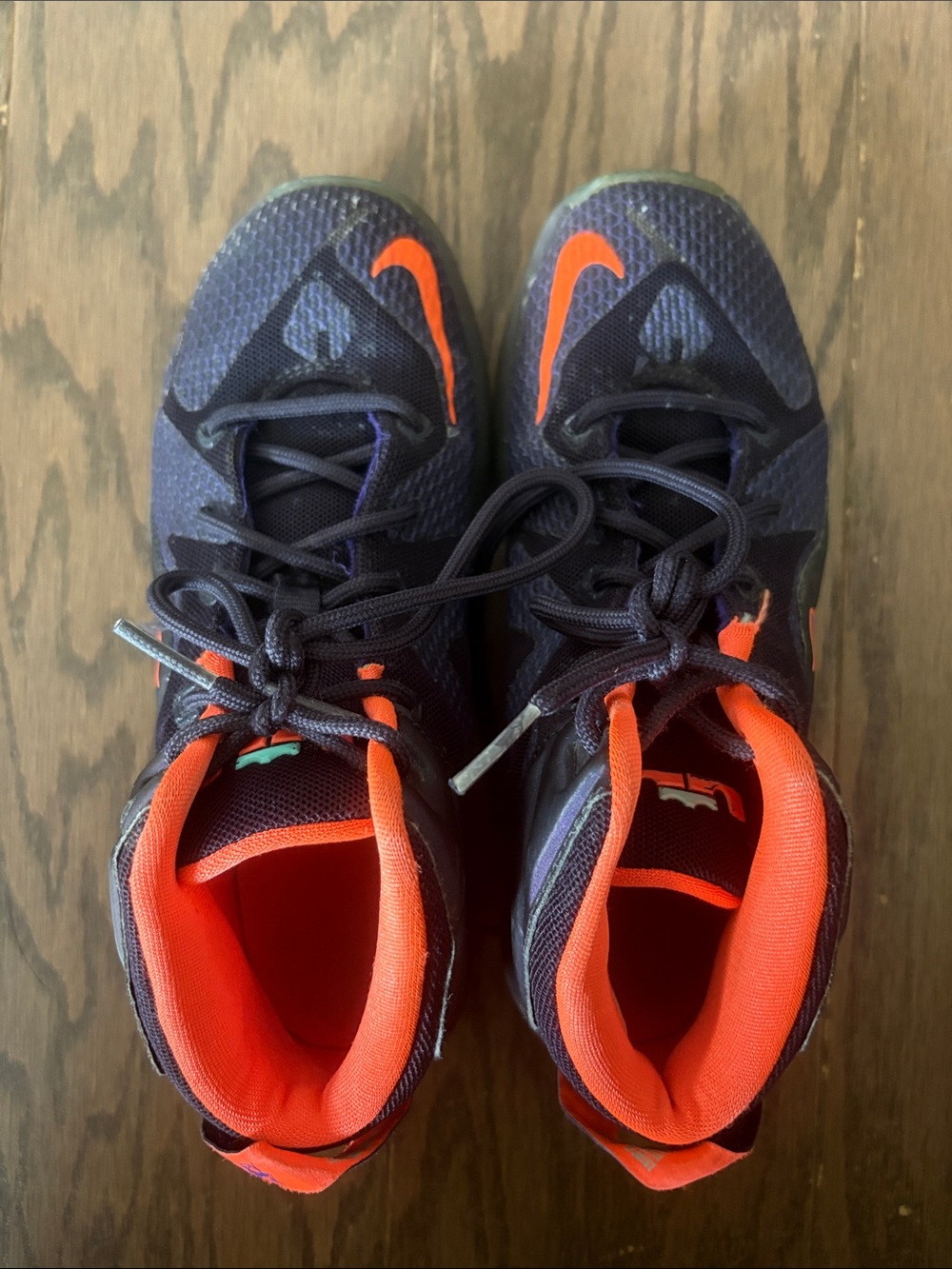 Nike LeBron Kids Deep Purple and Bright Orange Sneakers